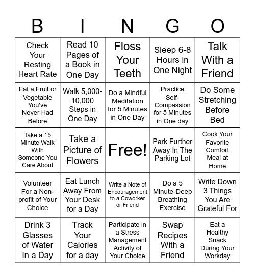 Wellness Bingo Card