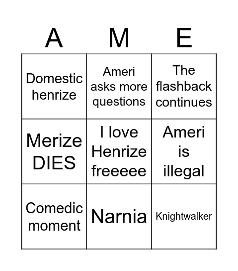 New chapter bingo Card