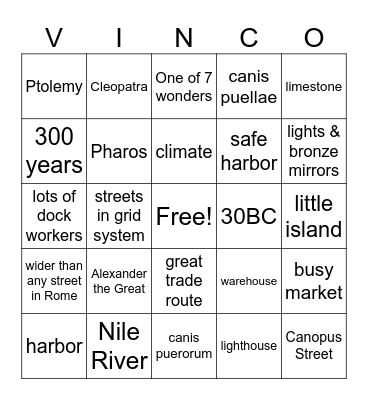 Stage 17 - Alexandria 1-19 Bingo Card