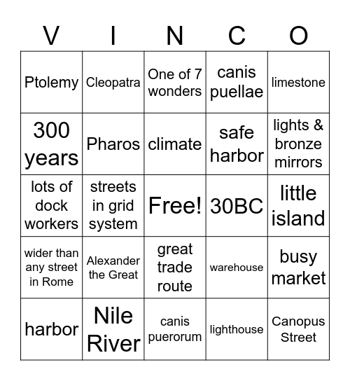 Stage 17 - Alexandria 1-19 Bingo Card