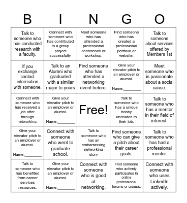 Networking Bingo Card