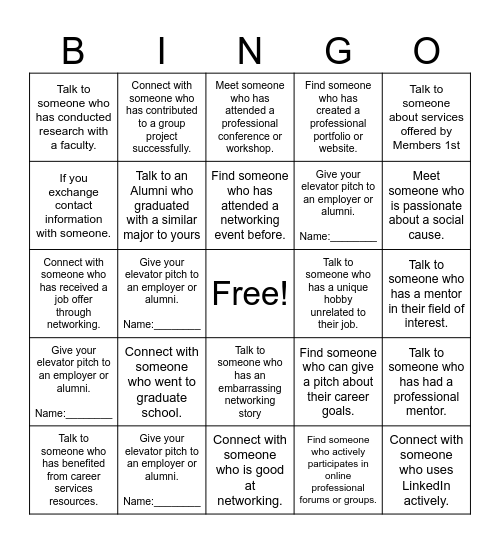 Networking Bingo Card