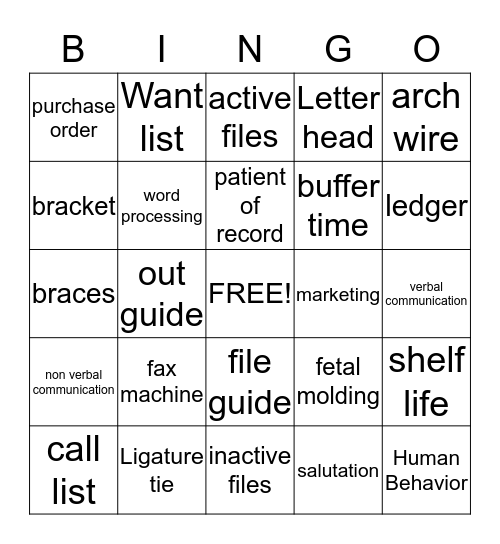 D.A Bingo Card