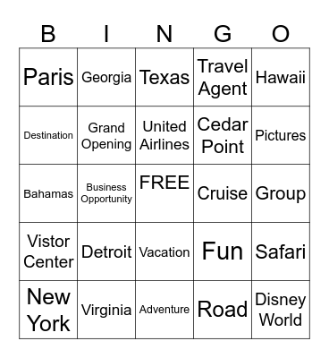 TRAVEL Bingo Card