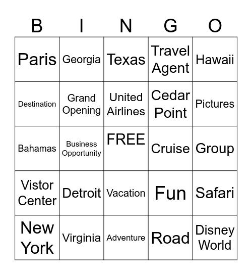 TRAVEL Bingo Card
