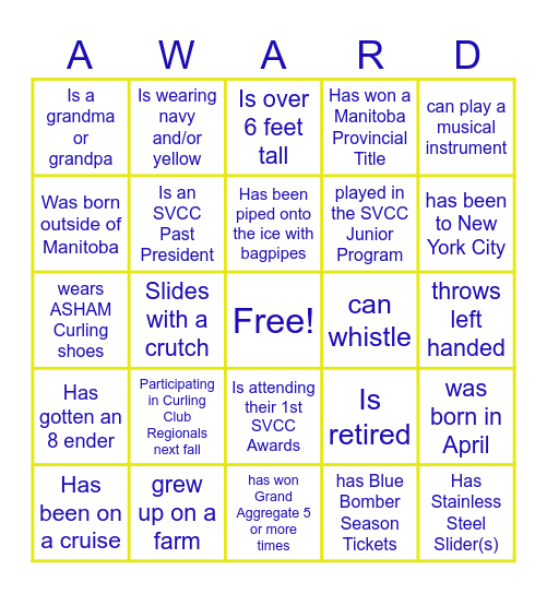 SVCC 2026 Awards Banquet Bingo Card