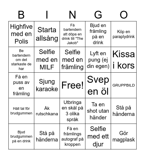 Jakobs Svensexa Bingo Card