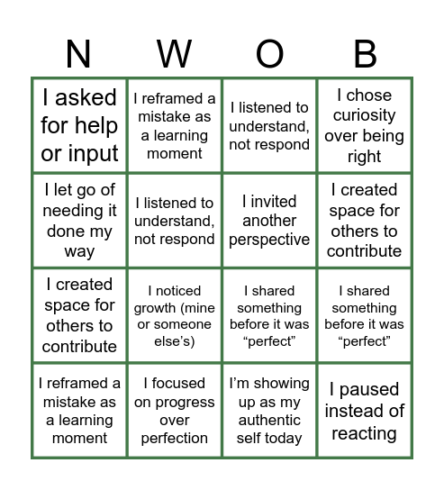 NWOB Bingo Card