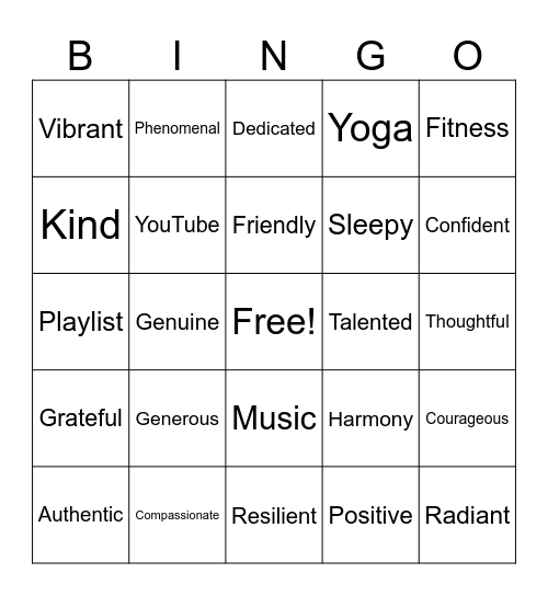 All About Bella Bingo Card