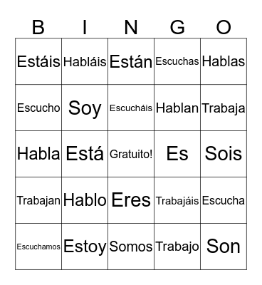 Estar, Ser, -Ar Verbs Bingo Card