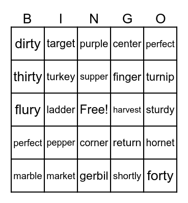 R - Controlled Vowel Bingo Card