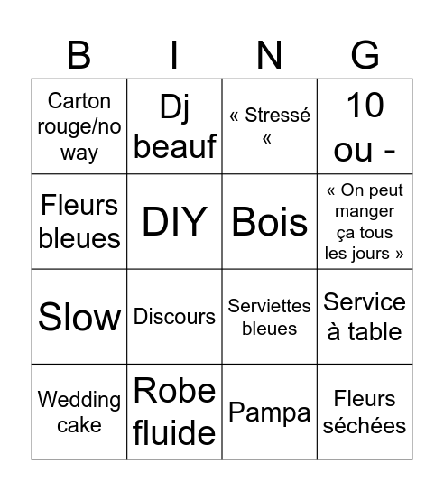 4 mariages Bingo Card