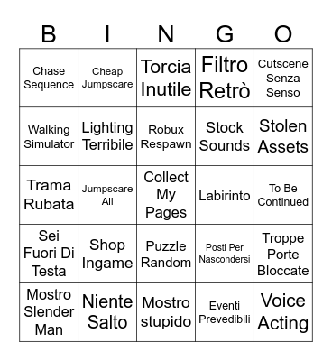 Roblox Horror Bingo Card