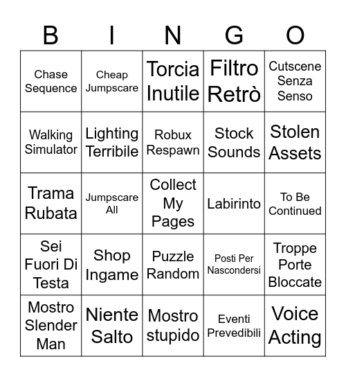 Roblox Horror Bingo Card