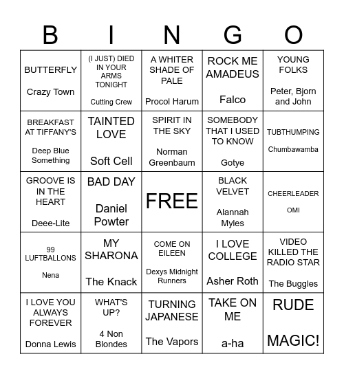 Hit Me Baby Just One Time Bingo Card