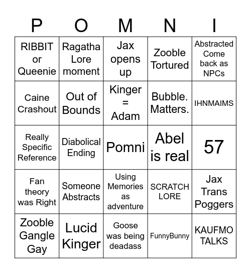 Episode 8 Bingo Card