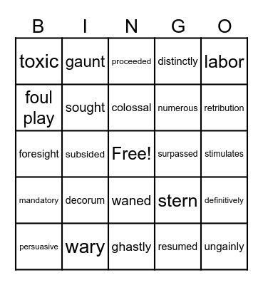 Poetry & Poe Vocabulary Bingo Card