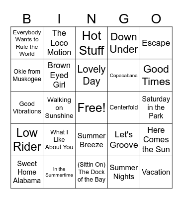 Summer Vibes Throwbacks Bingo Card