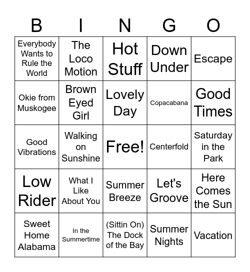 Summer Vibes Throwbacks Bingo Card