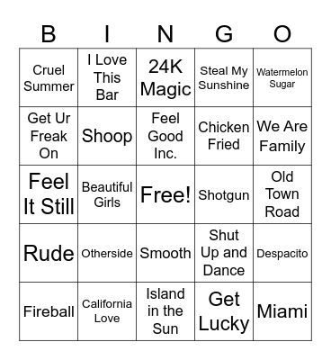 Mid 90's to Present Summer Vibes Bingo Card