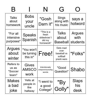 MR G BINGO Card