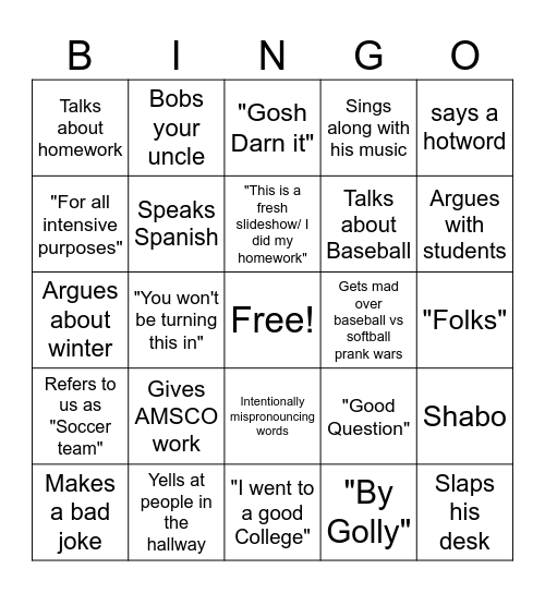 MR G BINGO Card