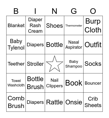 Baby Shower Bingo Card
