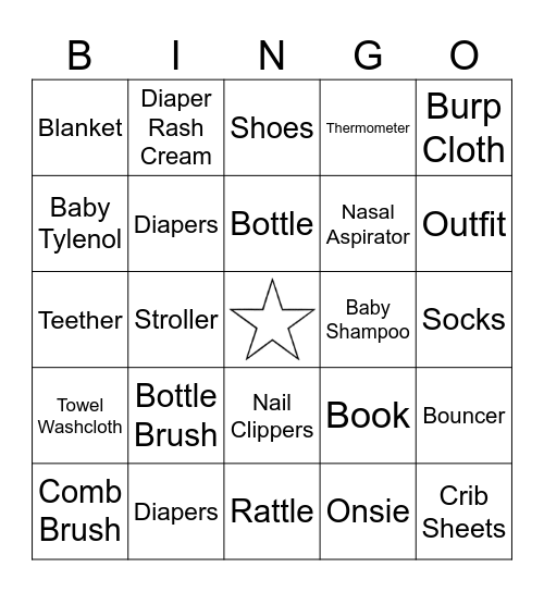 Baby Shower Bingo Card
