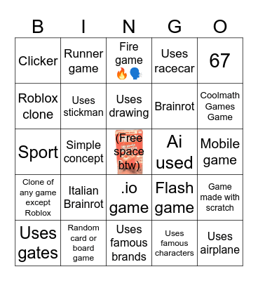 Crazy Games Bingo Card