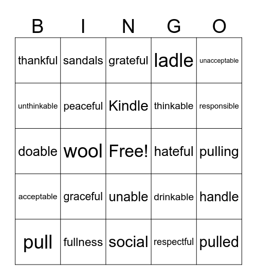 Pull the Wool BINGO ull and schwa-L artic Bingo Card