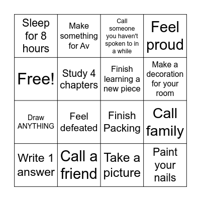 18/3/2026-27/3/2026 Bingo Card