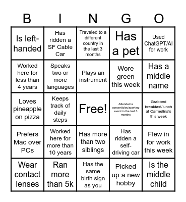 COSI Ice Breaker Bingo Card