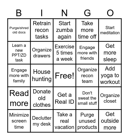 GOALS Bingo Card
