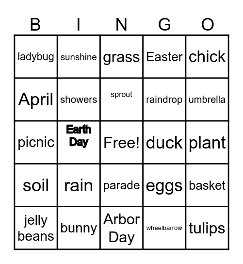 April Vocabulary Words Bingo Card