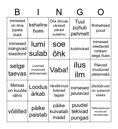 kevad Bingo Card
