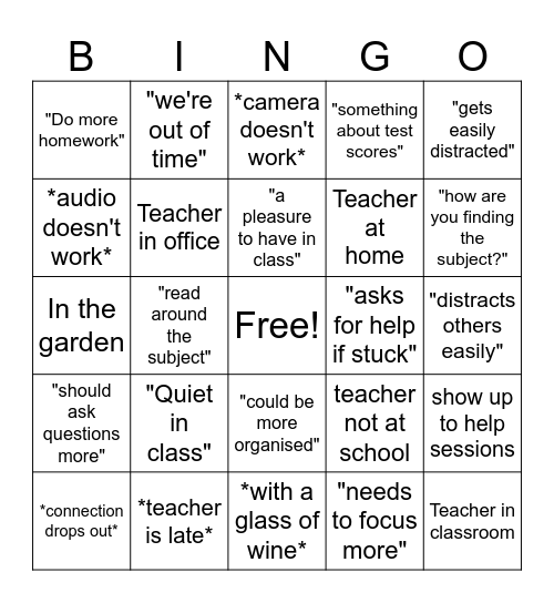 Parent's evening Bingo! Bingo Card