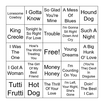 Elvis Presley Bingo Card