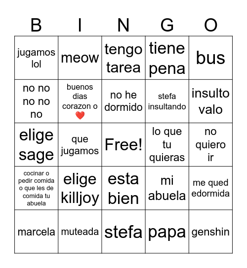 Untitled Bingo Card