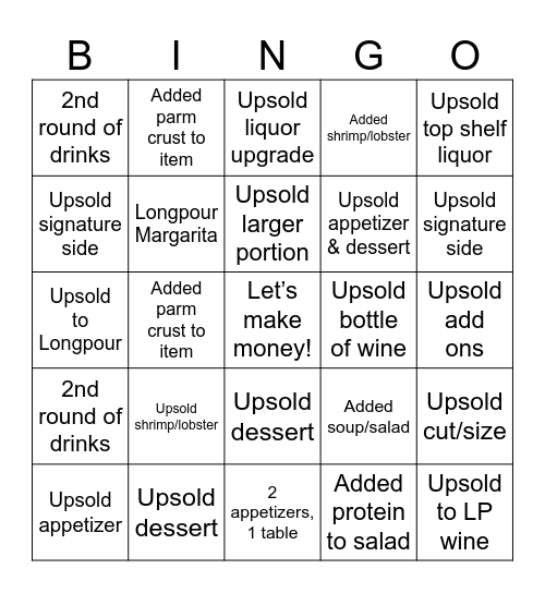 Upsell LH Bingo Card