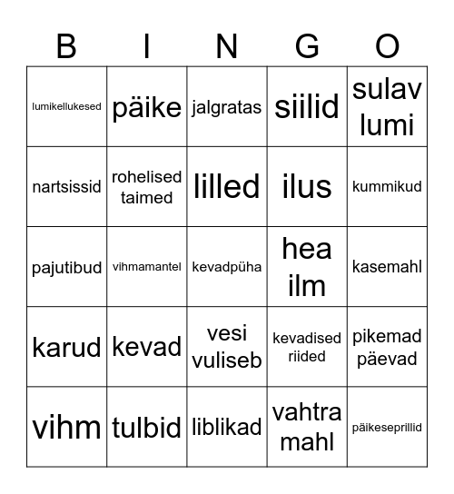 kevad Bingo Card