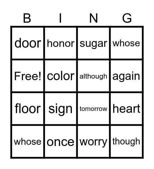 Level 5 SPIRE Sight Words Bingo Card