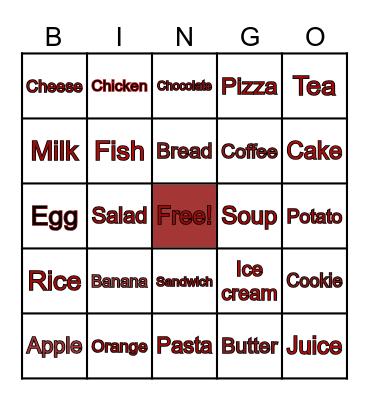 Food Bingo Card