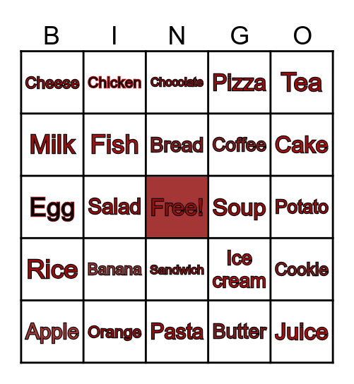 Food Bingo Card