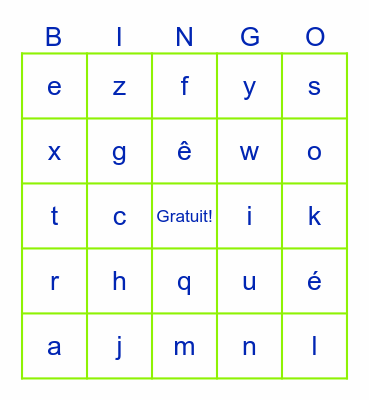 Bringo Alphabet Bingo Card