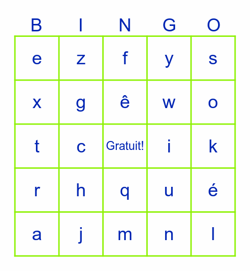 Bringo Alphabet Bingo Card