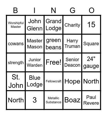 Masonic Bingo 2022 Bingo Card