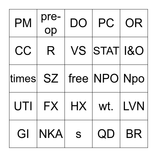 ABBREVIATIONS Bingo Card