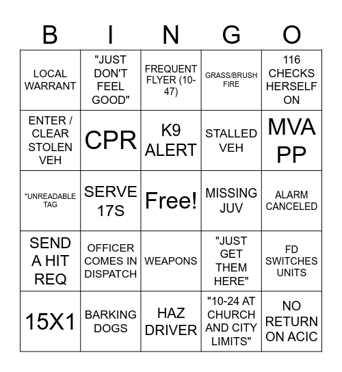 DISPATCH Bingo Card