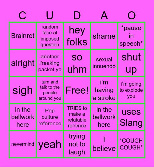 rahh Bingo Card