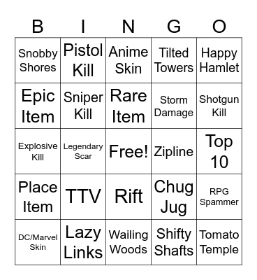 Fortnite Bingo Card